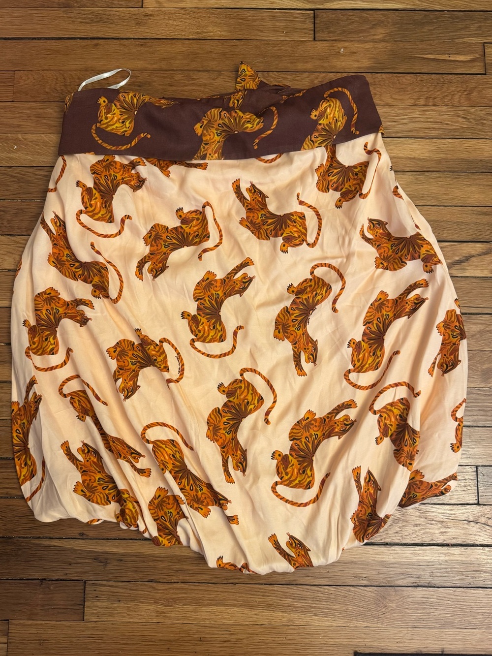 FARM Rio Strapless Bubble Skirt in Cream with Orange Tiger Print